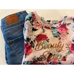 WallFlower Girls Bermuda‎ Stretch Blue Denim Shorts & Tahari Floral Top Size 10